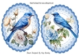 2 Pretty Blue Bird Toppers with Flowers (Two)