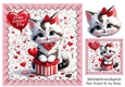 Cute White Valentine Kitty With Bow & Gift 8x8