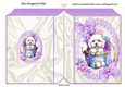 Cute White Puppy In Basket Of Purple Roses Folded Book (Two)