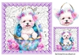  White Puppy In Basket Of Pink & Purple Roses 8x8 