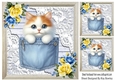 Cute Kitty In Denim Pocket With Flowers & Lace 8x8 (three)