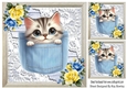 Cute Kitty In Denim Pocket With Flowers & Lace 8x8 (four)