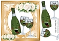 Lovely Toony Green Bottle/Champers Gold With White Roses 8x8
