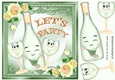 Lovely Toony Green Bottle/Champers Peach Roses LETS PARTY 8x8