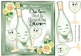 Lovely Toony Green Bottle/Champers Peach Roses ONE LOVE SHARED BY TWO 8x8