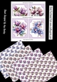 4 Pretty Floral Purple Ornate Toppers, 4 A4 Matching Backing Papers Mini Kit