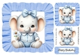 Cute Baby Elephant In Blue Frill 8X8 Frame (Four)
