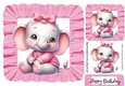 Sweet Baby Elephant In Pink Frill 8X8 Frame (Four)