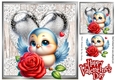 Cute Valentine Blue Bird With Silver Heart & Roses 8x8