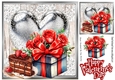 Valentine Gift With Roses & Silver Heart  8x8 (Two)