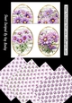 4 Pretty Purple Flowers Whitewash Effect Toppers, 4 A4 Backing Papers Mini Kit