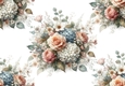  Pretty Peach/ Blue/White Flowers A4 Backing Paper (Big) Three
