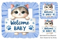 Welcome Baby! Cute Kitten Blue Frill 8x8 Frame