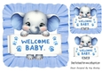 Welcome Baby! Cute Elephant Blue Frill 8x8 Frame
