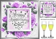 Lovely Silver Frame Of Lilac Roses, Wine For ANNIVERSARY 8x8