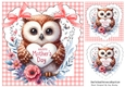 Gingham & Lace Hearts Cute Owl With Pink Bows for MOTHERS DAY 8x8