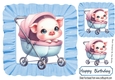 Cute & Funny Pig In A Stroller Blue 8x8 Frill Frame