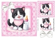 Sweet Kitty With Milk Bottle & Bow, Pink lace 8x8 Frame (Two)