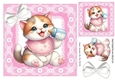 Sweet Kitty With Milk Bottle & Bow, Pink lace 8x8 Frame (Four)