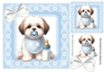 Cute Puppy With Milk Bottle & Bow, Blue lace 8x8 Frame (Four)
