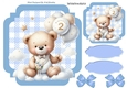 Lovely Birthday Teddy With Balloons (AGE TWO) In Blue Gingham Frame