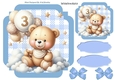 Lovely Birthday Teddy With Balloons (AGE THREE) In Blue Gingham Frame