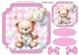 Lovely Birthday Teddy With Balloons (AGE TWO ) In Pink Gingham Frame