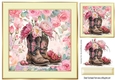 Lovely Cowgirl Boots With Petunias in Cream/Gold 8x8 Frames (Three)