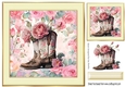 Lovely Cowgirl Boots With Petunias in Cream/Gold 8x8 Frames (Four)