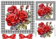 Beautiful Red Roses With Bows 7X7 Black Gingham Card (Two)