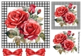 Beautiful Red Roses With Bows 7X7 Black Gingham Card (Three)
