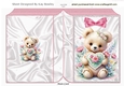 Cute Floral Teddy Bear With Heart Pink Folded Book (Two)