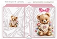Cute Floral Teddy Bear With Heart Pink Folded Book (Four)