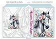 Cute Floral Horse Blue Folded Book (Three)
