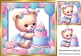 Pretty Birthday Teddy With Pink/Blue Balloons 8x8 Frame (Three))