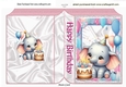 Cute Birthday Elephant With Balloons Pink Folded Book (Three)