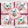 5 Pretty Pink Floral Card Fronts 8x8 With Butterflies Mini Kit
