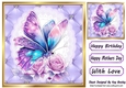 Pretty Quilt Diamond Frame With Purple Butterfly 8x8 (Three)