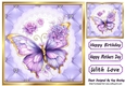 Pretty Quilt Diamond Frame With Purple Butterfly 8x8 (Four)