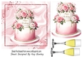Pretty Pink Birthday Cake With Roses & Wine 7x7 (Two)