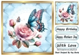 Pretty Quilt Diamond Frame With Blue Butterfly 8x8 (One)