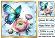 Pretty Quilt Diamond Frame With Blue Butterfly 8x8 (Two)