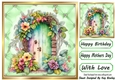 Pretty Quilt Diamond Frame Green With Door & Flowers 8x8 (Two)