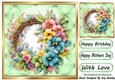 Pretty Quilt Diamond Frame Green Floral Wreath  8x8 (Three)