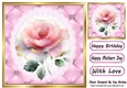 Pretty Quilt Diamond Frame Green With Pink Roses  8x8 (Four)