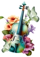 Lovely Violin With Flowers And Green Butterflies A4