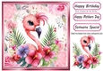 Lovely Pink Flamingos With Flowers 8x8 (Two)