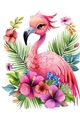 Lovely Pink Flamingo Wih Flowers A4 (One)