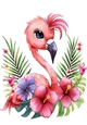 Lovely Pink Flamingo Wih Flowers A4 (Two)