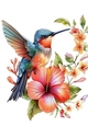 Pretty Humming Bird With Flowers A4 (One)
